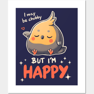 Happy Cockatiel // Chubby, Body Positive, Parrot Posters and Art